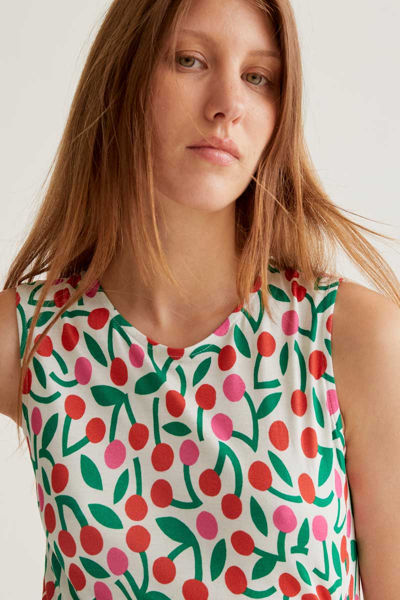 Long Dress with Cherry Print