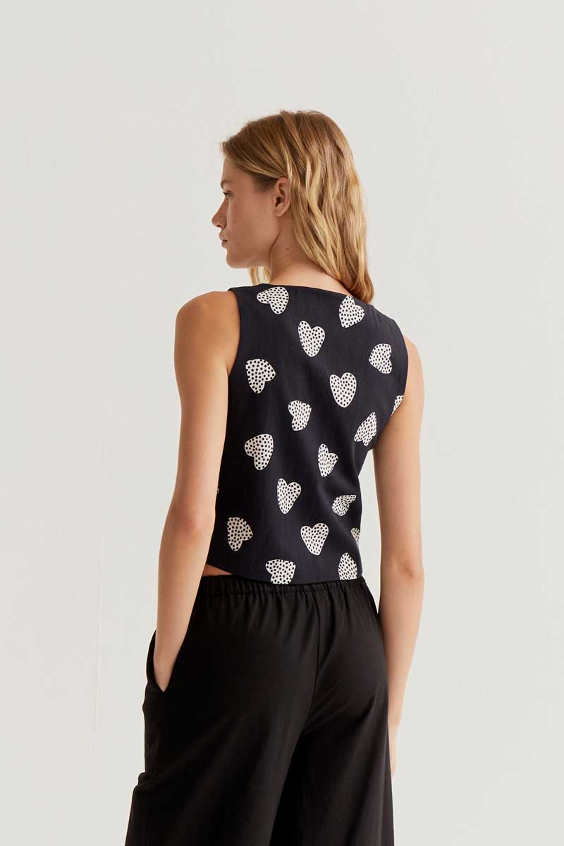 Black Vest with Heart Print