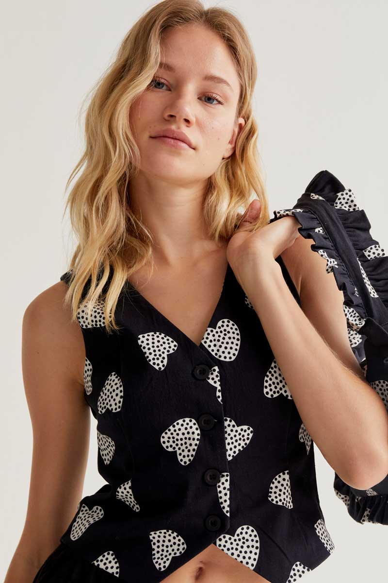 Black Vest with Heart Print
