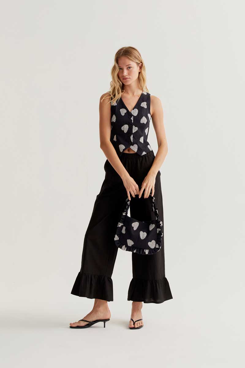 Black Vest with Heart Print