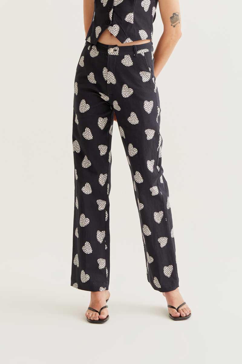 Black Trousers with Hart Print