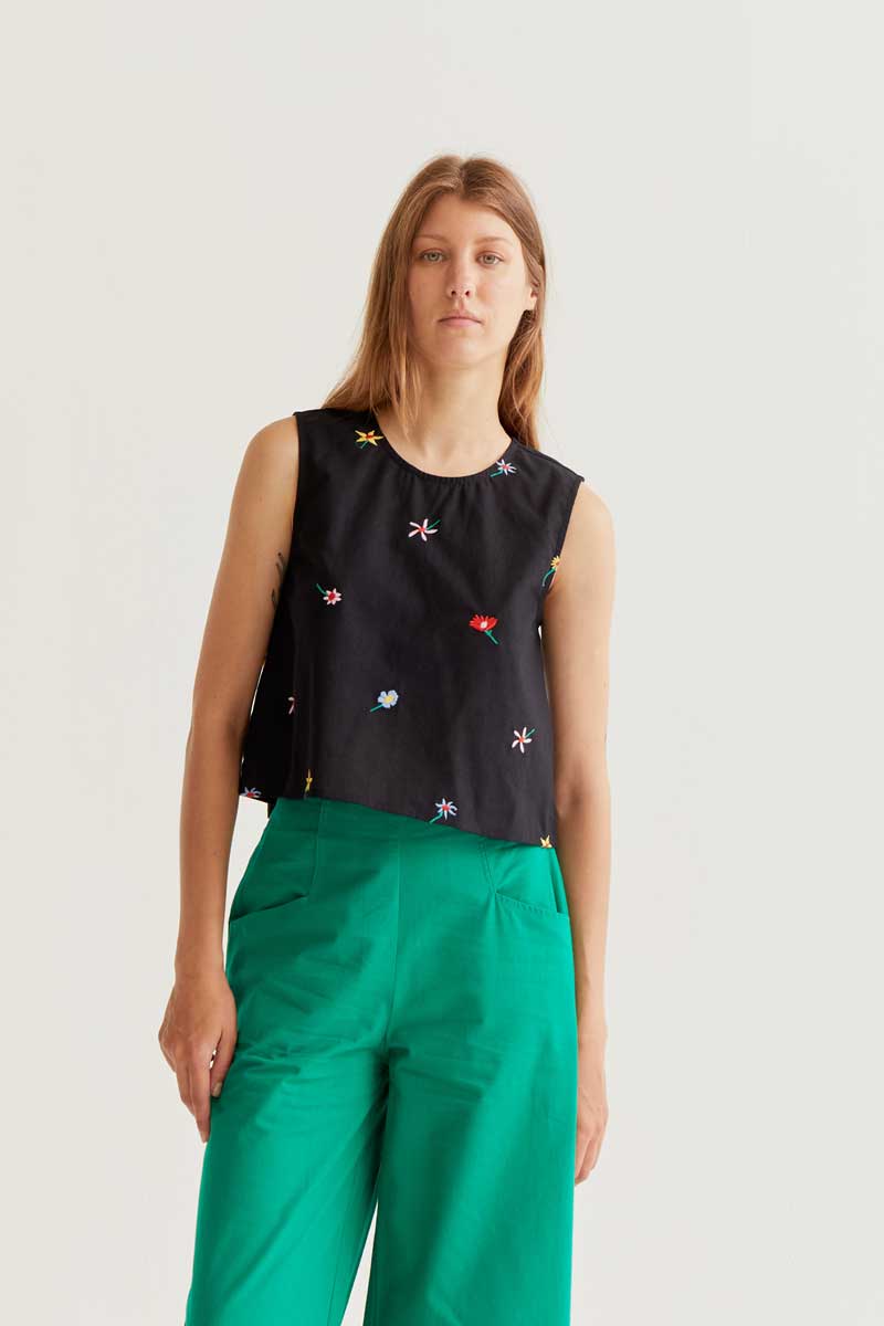 Black Top with Flowers Print