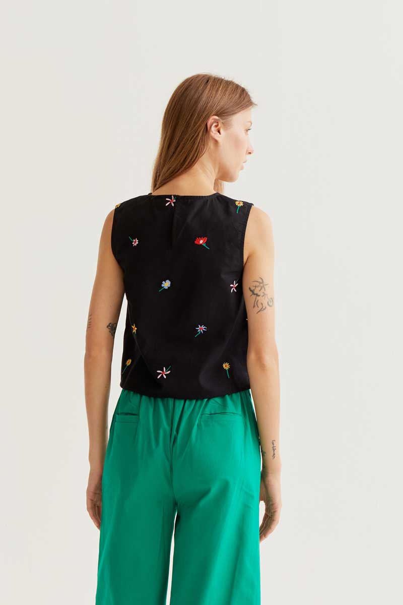Black Top with Flowers Print