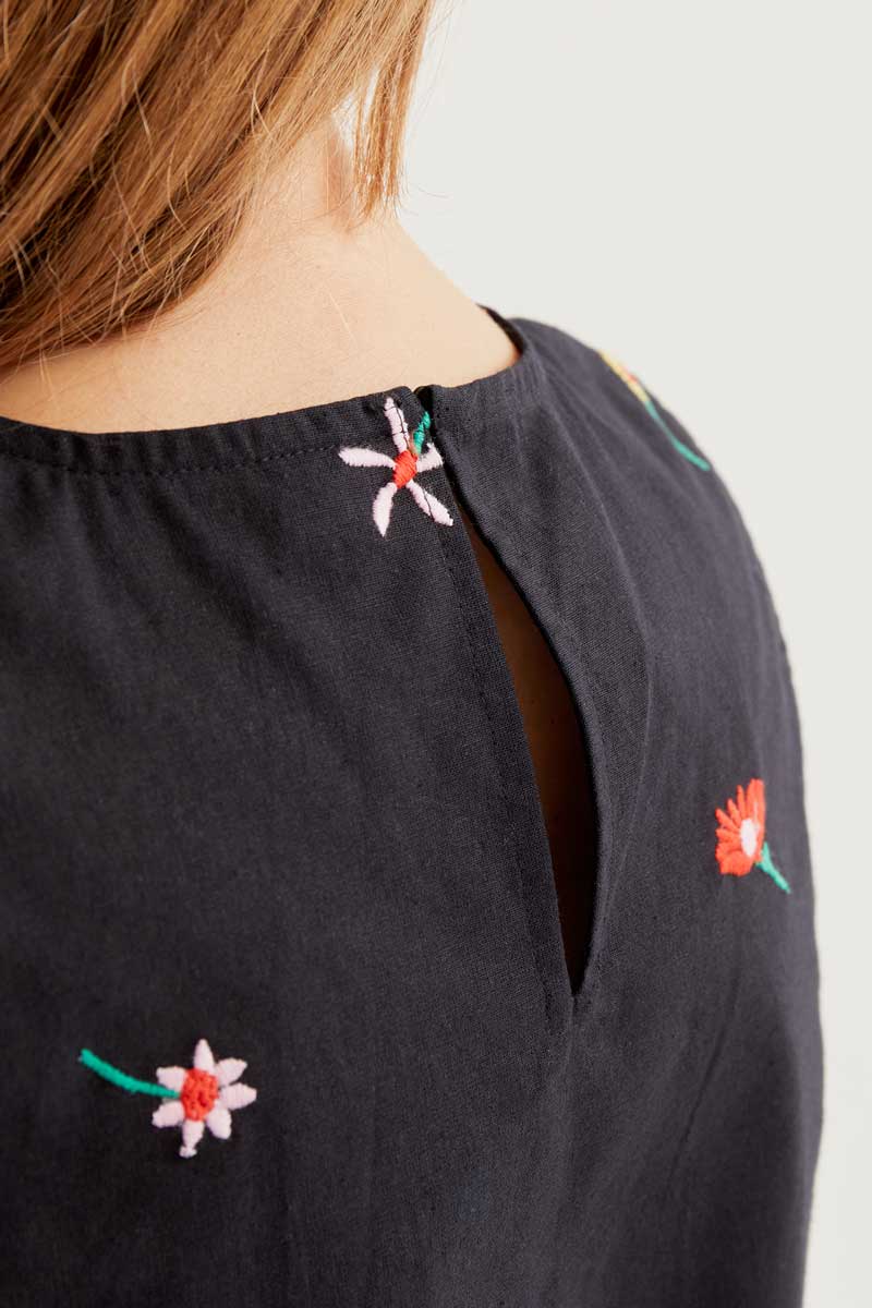 Black Top with Flowers Print
