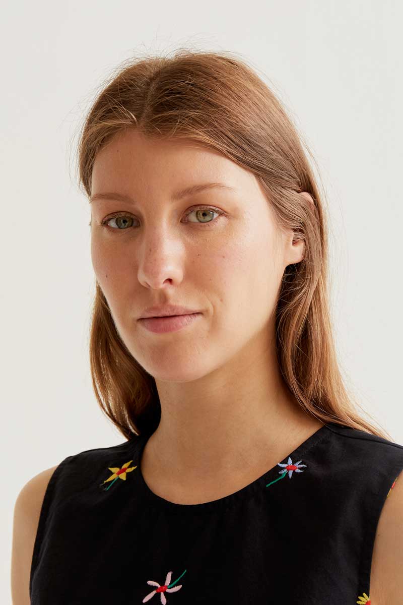 Black Top with Flowers Print