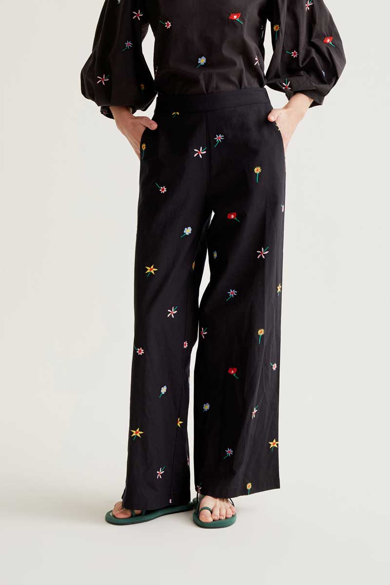 Black Trousers with Flower Print