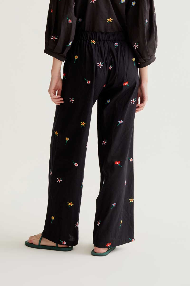 Black Trousers with Flower Print