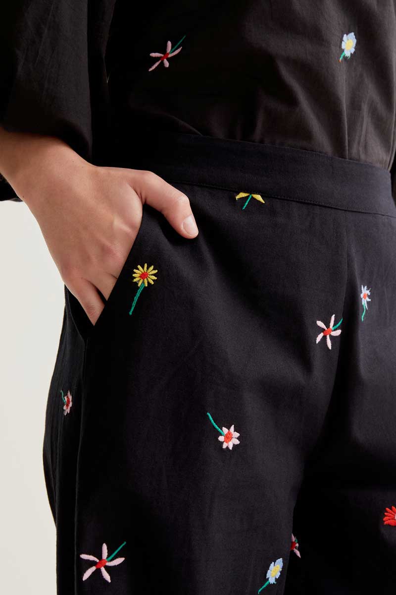 Black Trousers with Flower Print