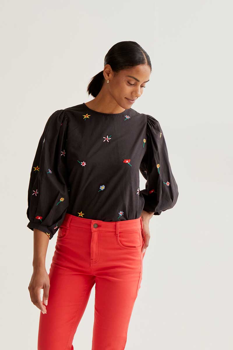Black Top with Floral Print