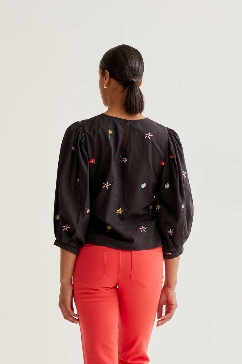 Black Top with Floral Print