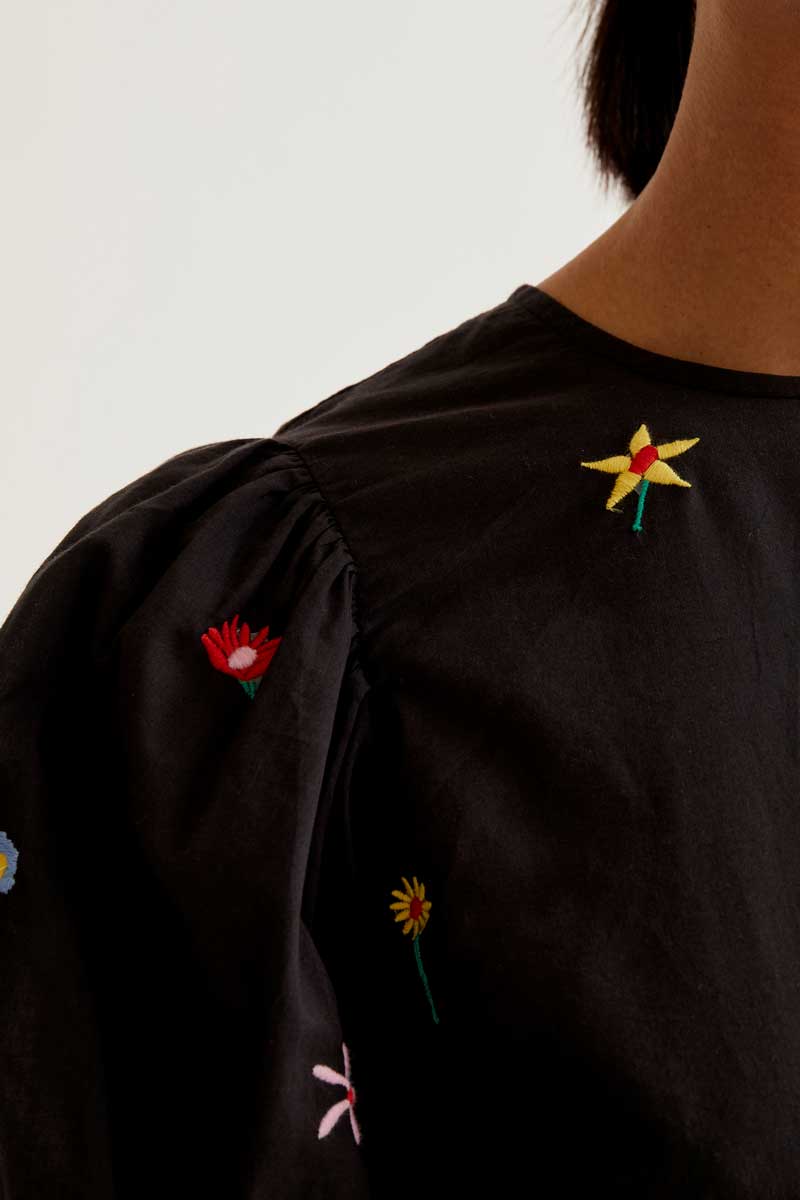 Black Top with Floral Print