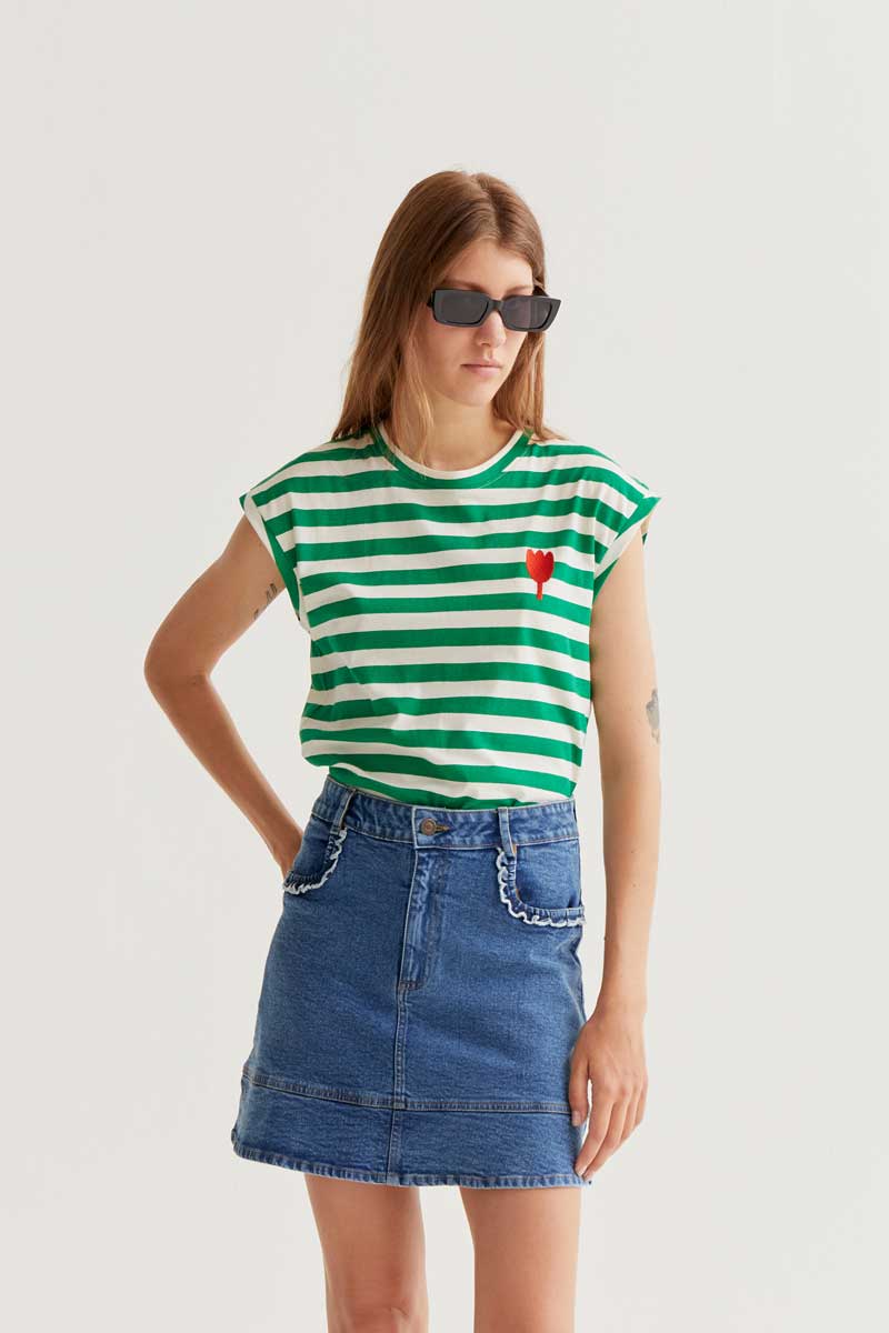 Green and White Striped T-shirt