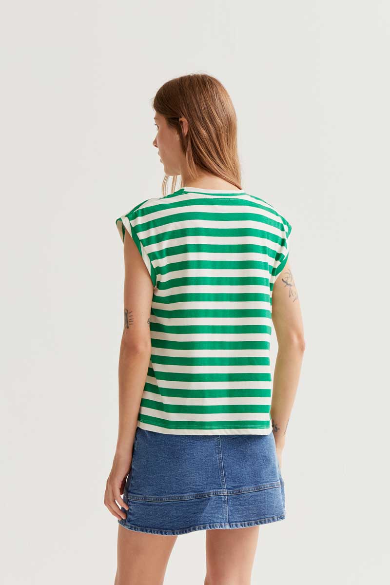 Green and White Striped T-shirt