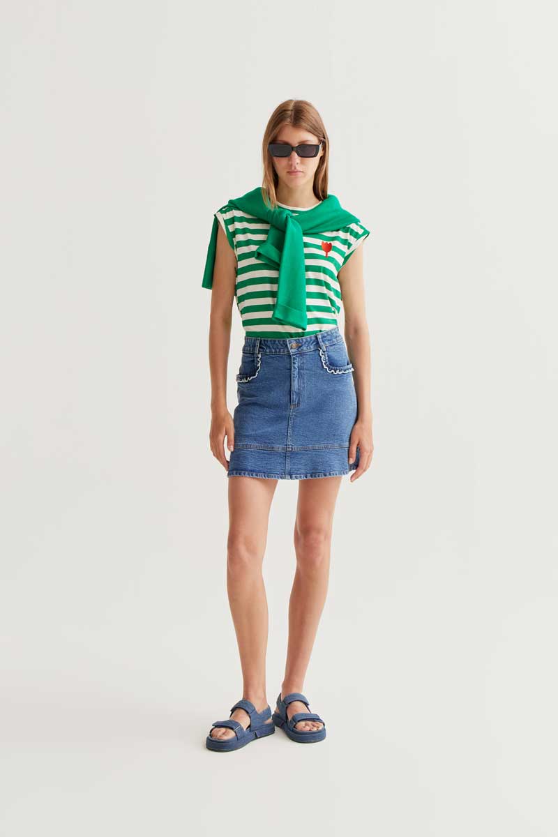 Green and White Striped T-shirt