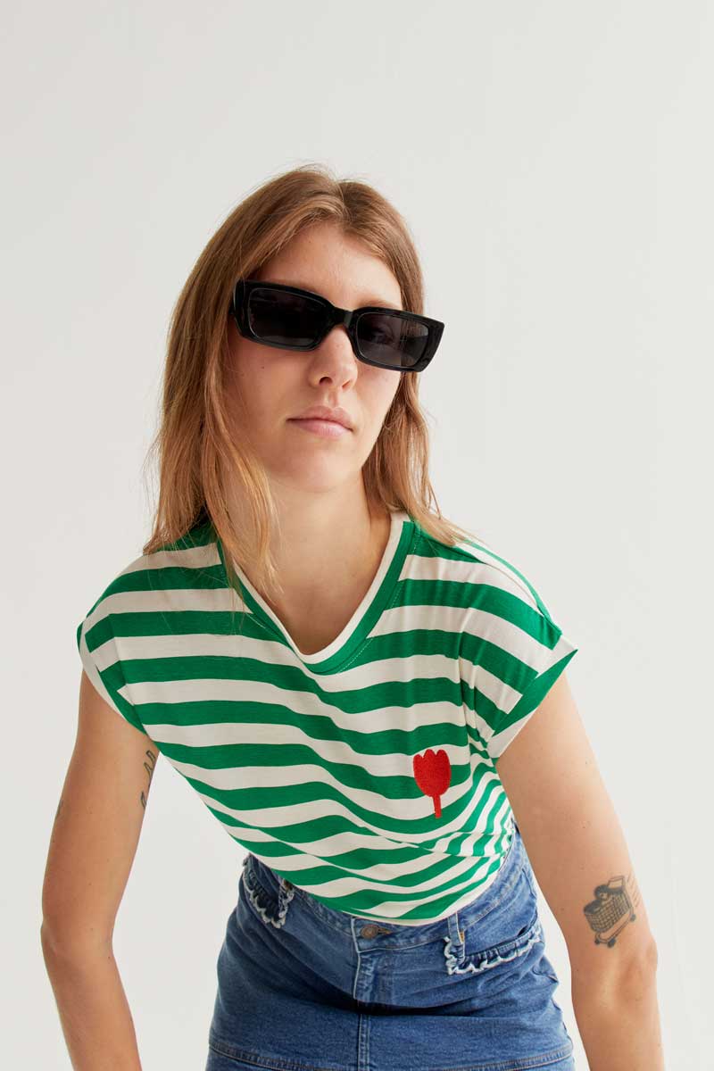 Green and White Striped T-shirt
