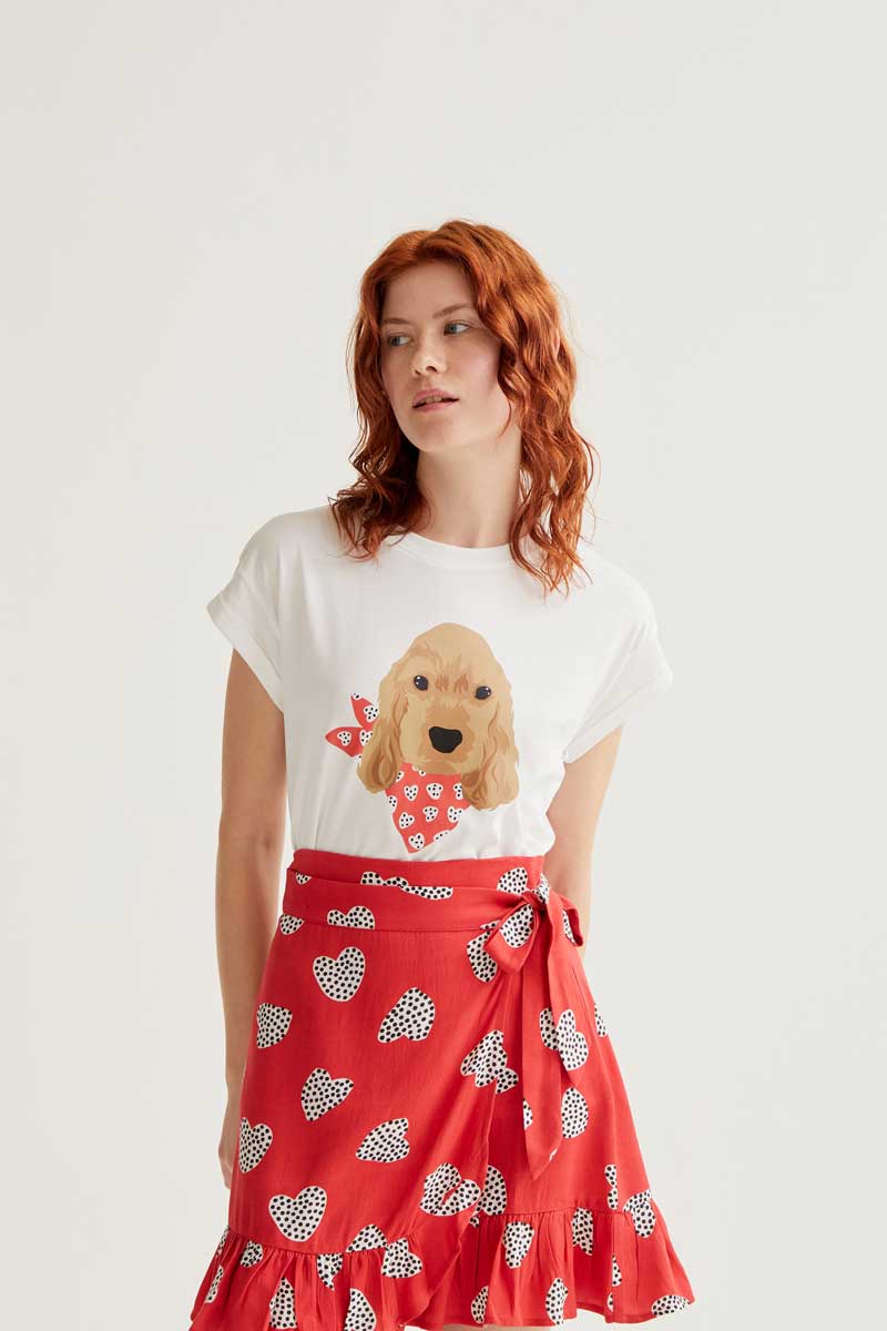 White T-Shirt with Dog Print