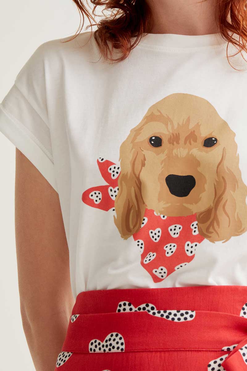White T-Shirt with Dog Print