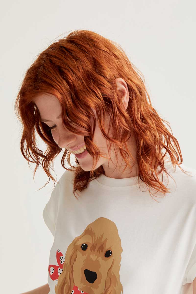 White T-Shirt with Dog Print