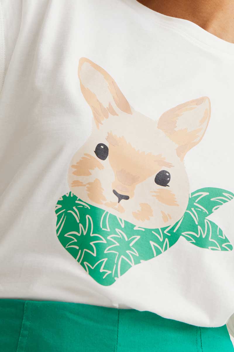 White T-Shirt with Bunny Print