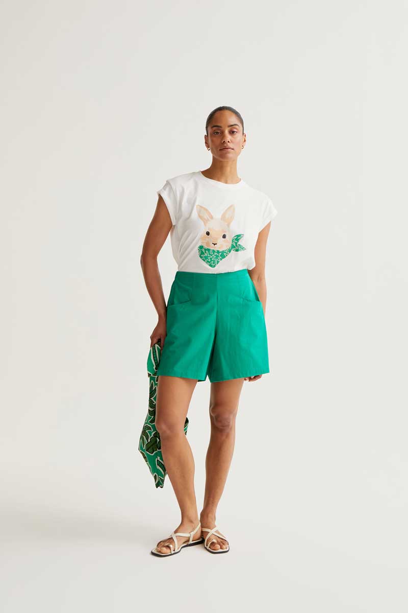 White T-Shirt with Bunny Print