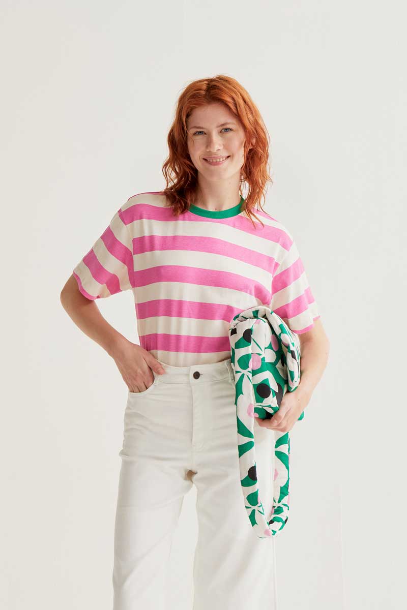 Pink and White Striped T-Shirt