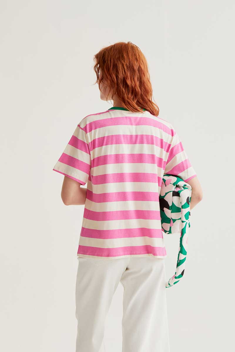 Pink and White Striped T-Shirt