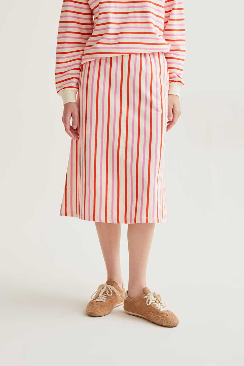 Midi Skirt in Pink and Red Stripes