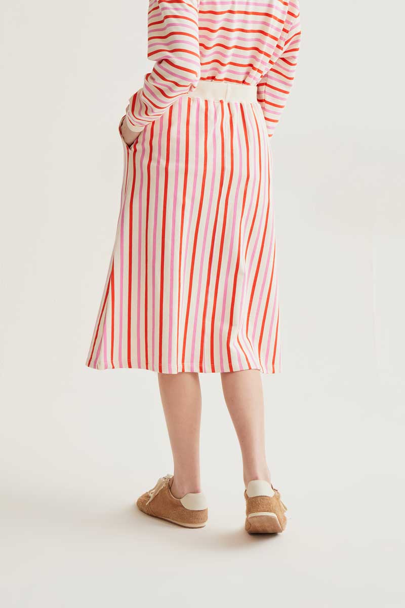 Midi Skirt in Pink and Red Stripes