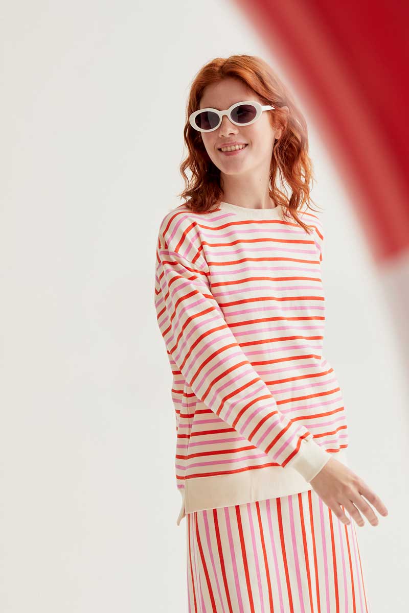 Midi Skirt in Pink and Red Stripes