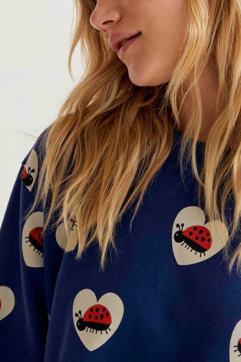 Blue Jersey with Ladybug Print