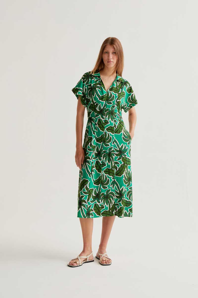 Midi Dress with Palm Tree Print