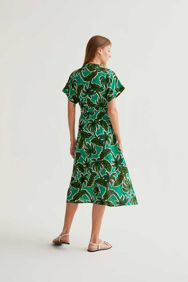 Midi Dress with Palm Tree Print