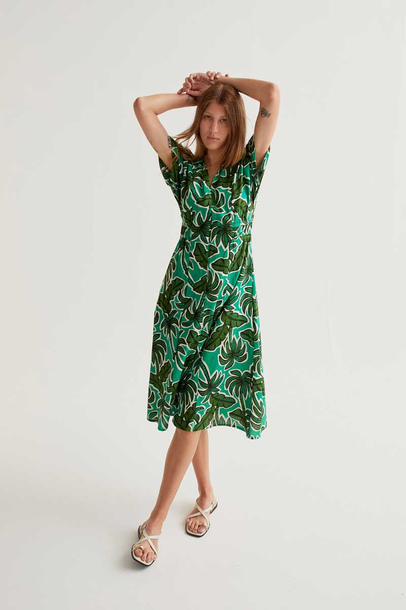 Midi Dress with Palm Tree Print