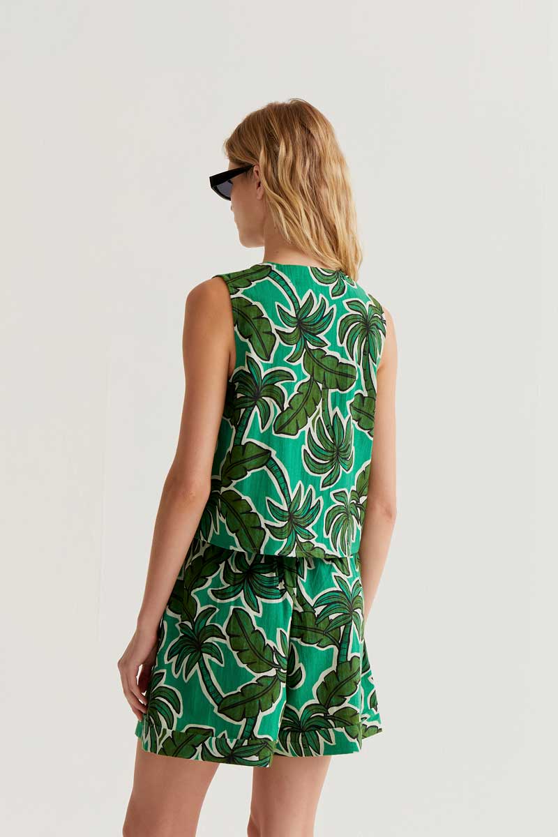 Green Vest with Palm Tree Print