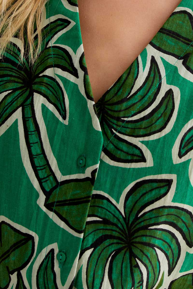 Green Vest with Palm Tree Print