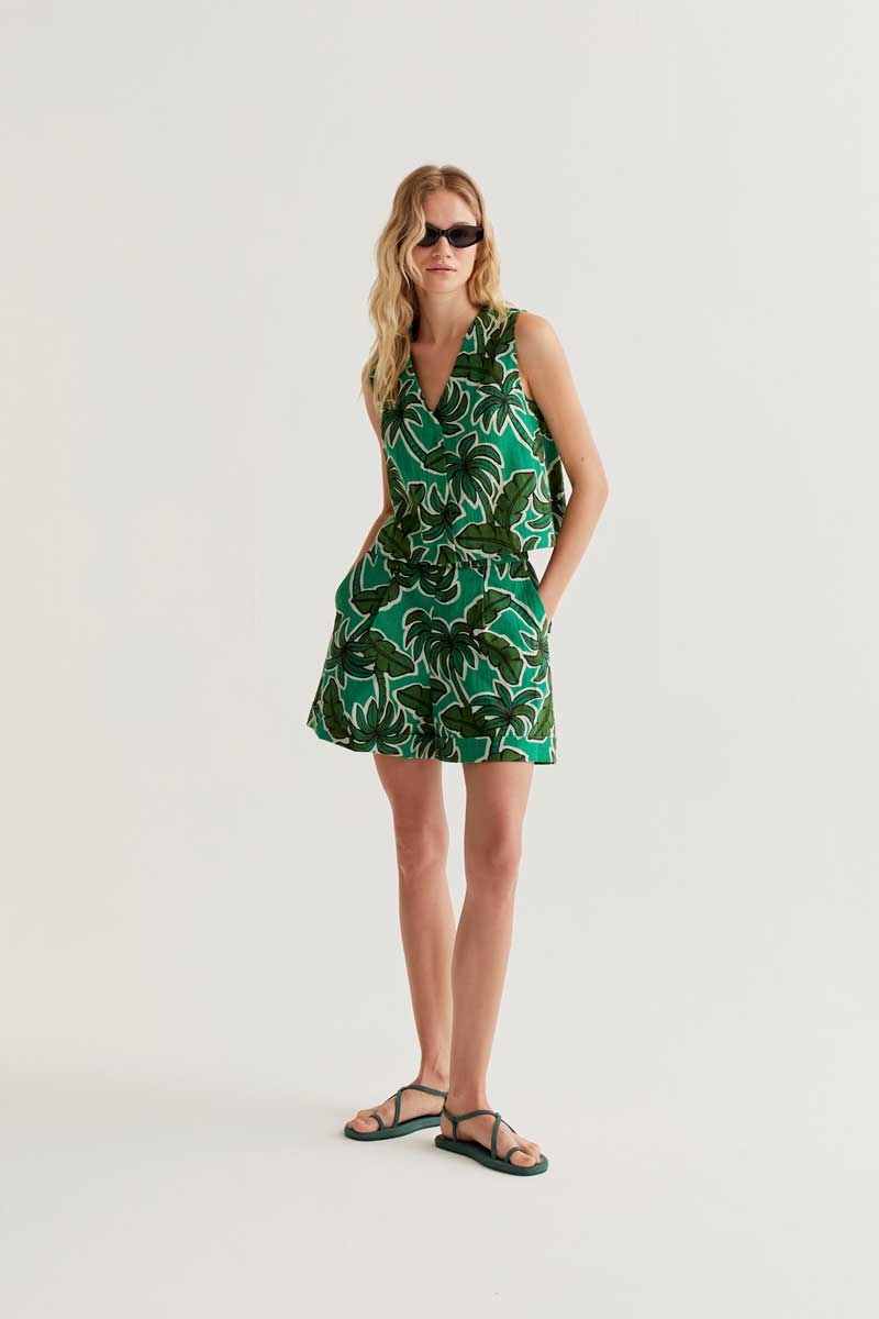 Green Vest with Palm Tree Print