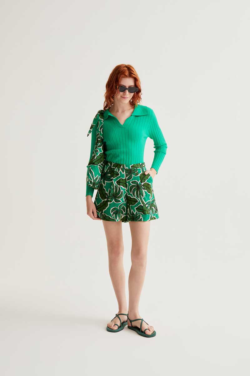 Green Shorts with Palm Tree Print