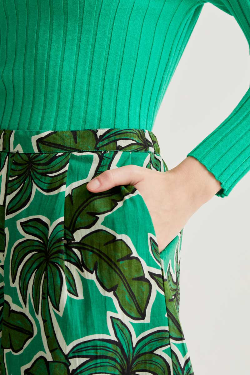 Green Shorts with Palm Tree Print