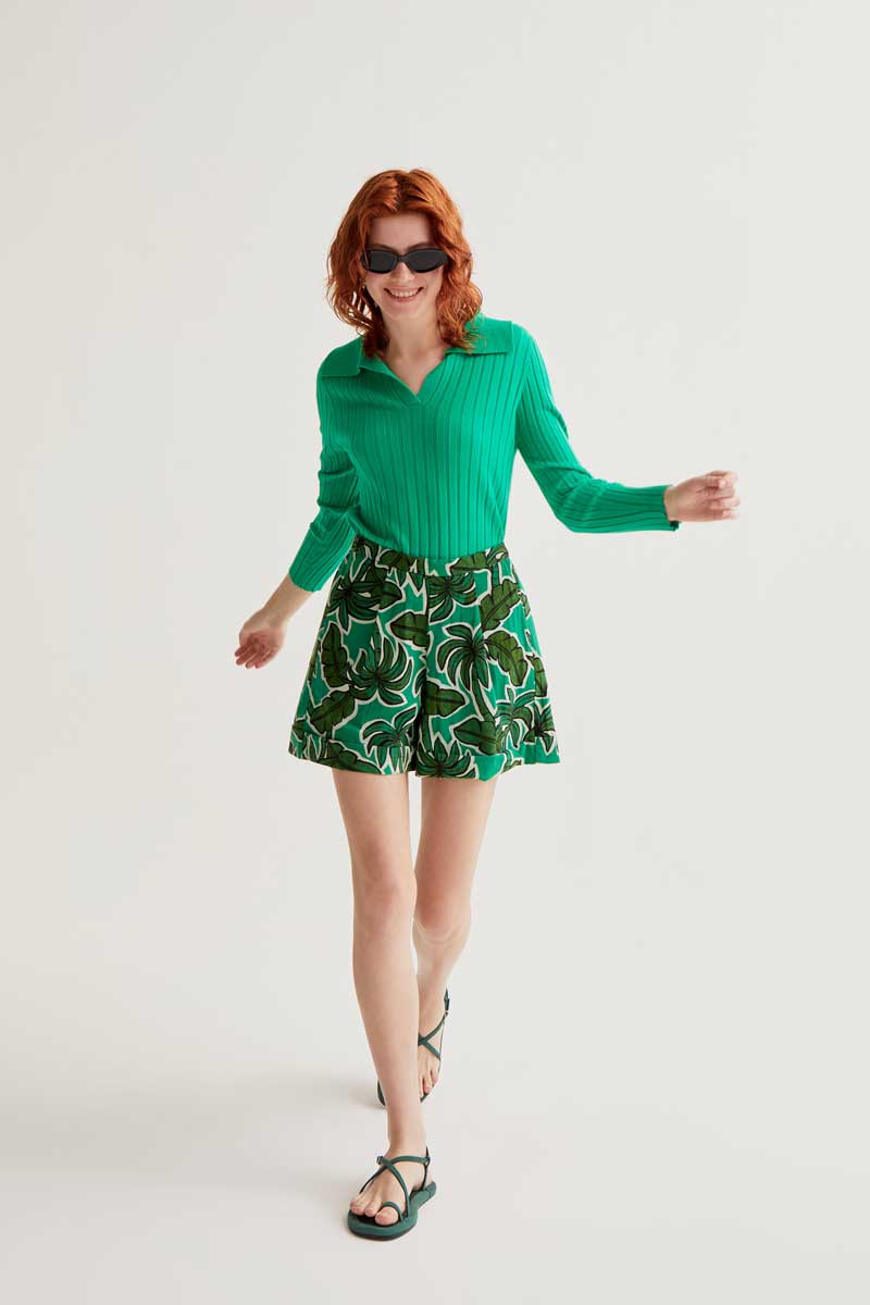 Green Shorts with Palm Tree Print