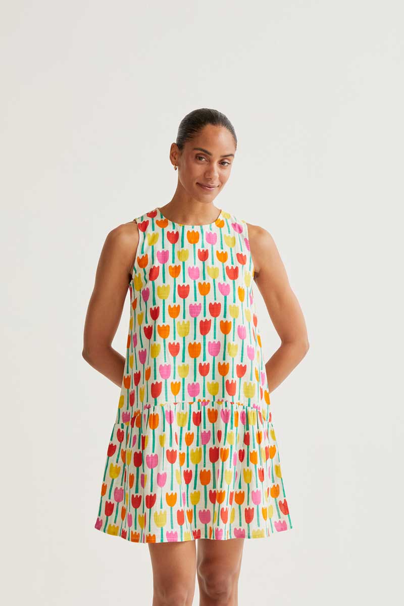 Mini Dress with Tulips Print