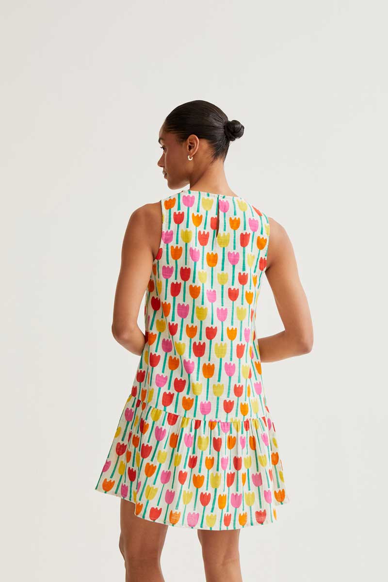 Mini Dress with Tulips Print