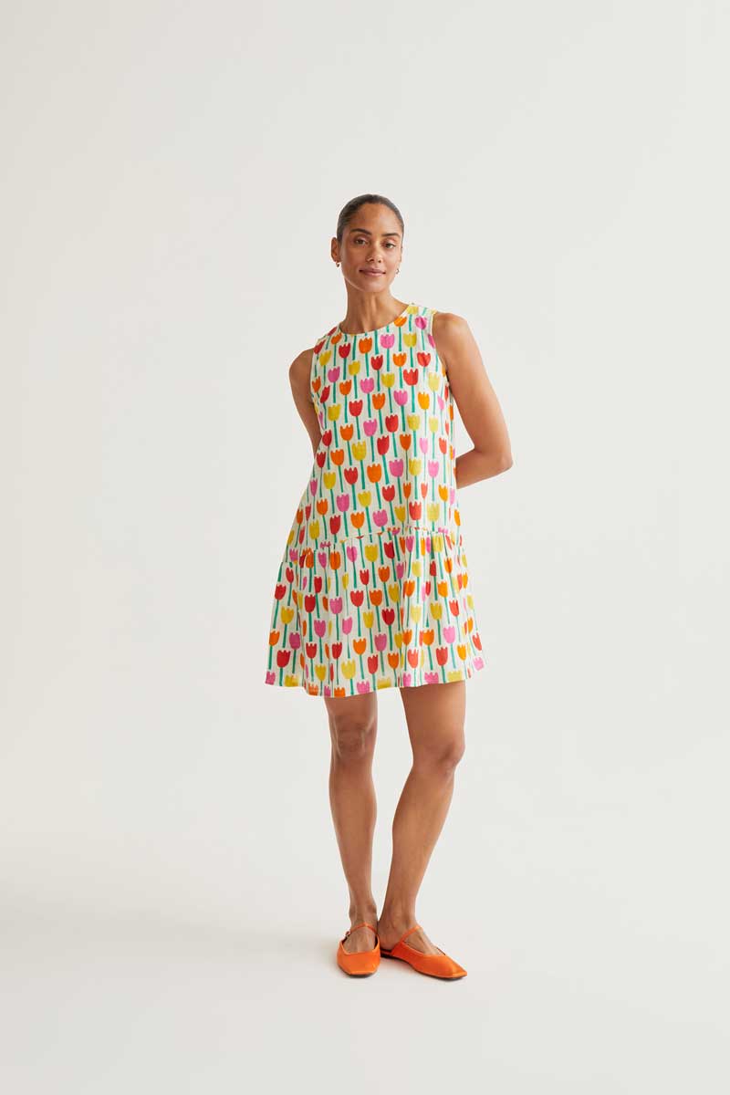 Mini Dress with Tulips Print