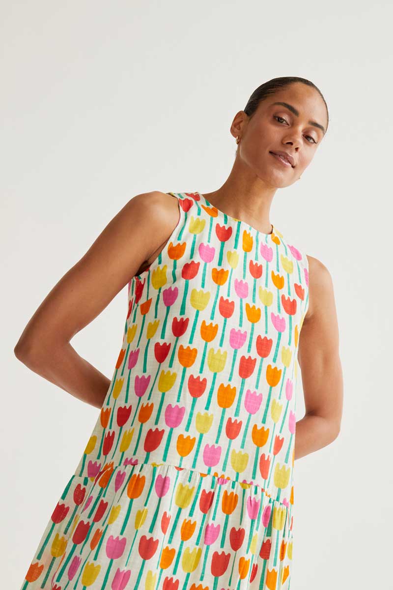 Mini Dress with Tulips Print