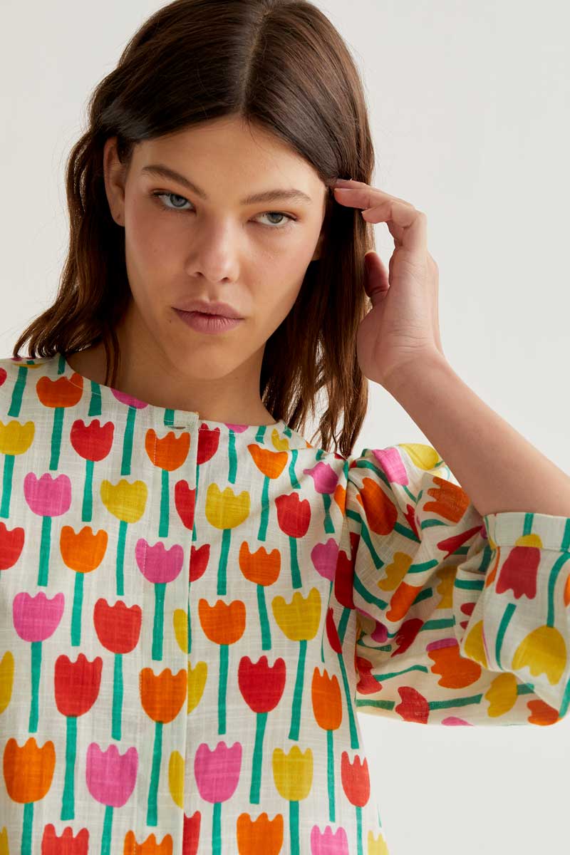Shirt with Tulips Print