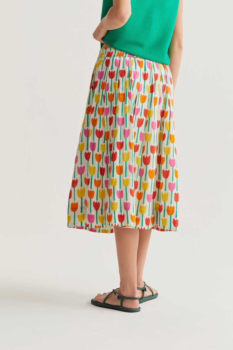 Midi Skirt with Tulips Print