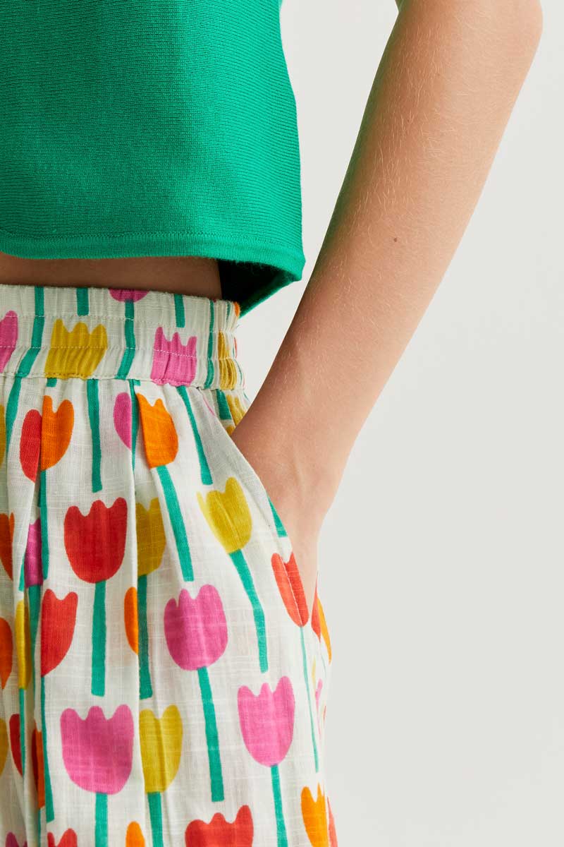 Midi Skirt with Tulips Print