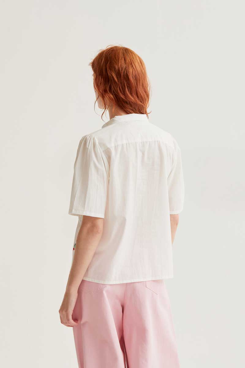 White Shirt with Cherries Print