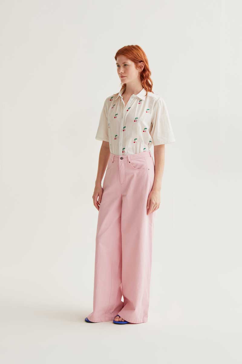White Shirt with Cherries Print