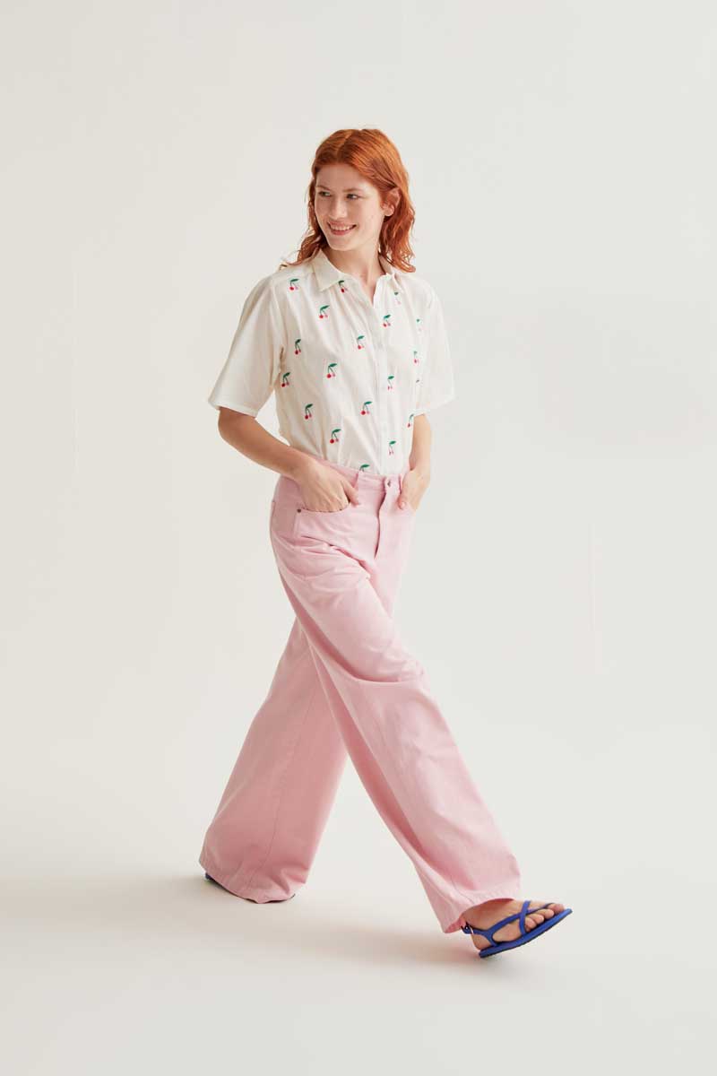 White Shirt with Cherries Print