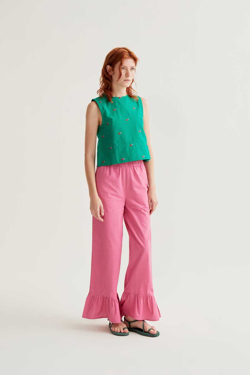 Green Top with Cherries Print